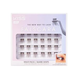 kiss falscara multipack false eyelashes, lash clusters, bambi wisps', 10mm-12mm-14mm, includes 24 assorted lengths wisps, contact lens friendly, easy to apply, reusable strip lashes