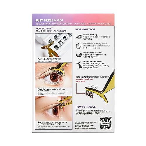 KISS imPRESS Falsies False Eyelashes, Lash Clusters, Natural', 12 mm, Includes 20 Clusters, 1 applicator, Contact Lens Friendly, Easy to Apply, Reusable Strip Lashes