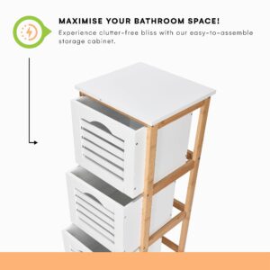 Prosumers Choice Wooden Bathroom Cabinet Storage 4 drawers for Toiletries & Accessories - Bathroom Floor Cabinet, Side Storage Organizer, Free-Standing Cabinet for Bathroom/Hallway/Living Room, White