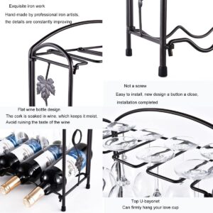 Countertop Wine Rack - Hold 4 Wine Bottles and 8 Glasses Multifunctional dis Assembly Small Wine Rack - 1 Tier Tabletop Wine Holder Stand for Cabinet, Pantry, Wine Bottle Storage