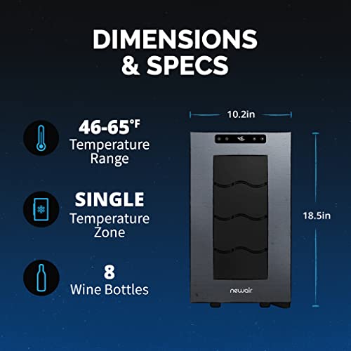 NewAir Shadow-T Series Wine Cooler Refrigerator | 8 Bottle | Countertop Mirrored Compact Wine Cellar with Triple-Layer Tempered Glass Door | Vibration-Free & Ultra-Quiet Thermoelectric Cooling