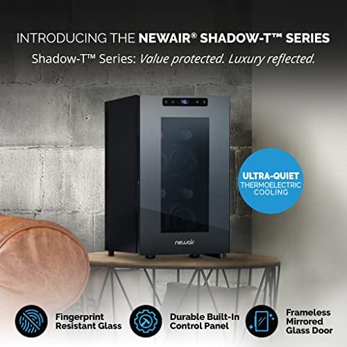 NewAir Shadow-T Series Wine Cooler Refrigerator | 8 Bottle | Countertop Mirrored Compact Wine Cellar with Triple-Layer Tempered Glass Door | Vibration-Free & Ultra-Quiet Thermoelectric Cooling