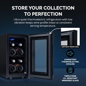 NewAir Shadow-T Series Wine Cooler Refrigerator | 8 Bottle | Countertop Mirrored Compact Wine Cellar with Triple-Layer Tempered Glass Door | Vibration-Free & Ultra-Quiet Thermoelectric Cooling