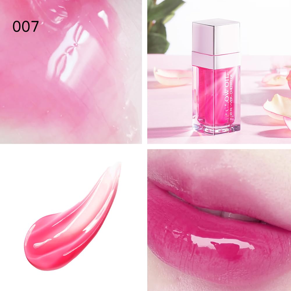 KIMIEYE Hydrating Lip Oil for Women, Glossy Lip Color, Transparent Lip Gloss for Nourishing Lip and Make Lip Full, Moisturizing Liquid Tinted Lip Balm for Lip Care, 0.2oz (Raspberry #007)