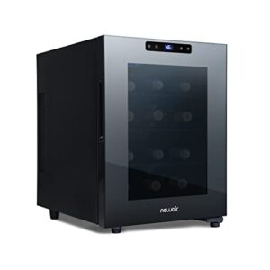 newair shadow-t series wine cooler refrigerator | 12 bottle | countertop mirrored compact wine cellar with triple-layer tempered glass door | vibration-free & ultra-quiet thermoelectric cooling