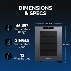 NewAir Shadow-T Series Wine Cooler Refrigerator | 12 Bottle | Countertop Mirrored Compact Wine Cellar with Triple-Layer Tempered Glass Door | Vibration-Free & Ultra-Quiet Thermoelectric Cooling