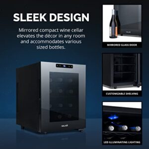 NewAir Shadow-T Series Wine Cooler Refrigerator | 12 Bottle | Countertop Mirrored Compact Wine Cellar with Triple-Layer Tempered Glass Door | Vibration-Free & Ultra-Quiet Thermoelectric Cooling