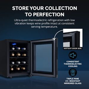 NewAir Shadow-T Series Wine Cooler Refrigerator | 12 Bottle | Countertop Mirrored Compact Wine Cellar with Triple-Layer Tempered Glass Door | Vibration-Free & Ultra-Quiet Thermoelectric Cooling