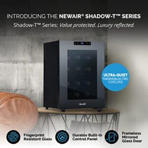 NewAir Shadow-T Series Wine Cooler Refrigerator | 12 Bottle | Countertop Mirrored Compact Wine Cellar with Triple-Layer Tempered Glass Door | Vibration-Free & Ultra-Quiet Thermoelectric Cooling