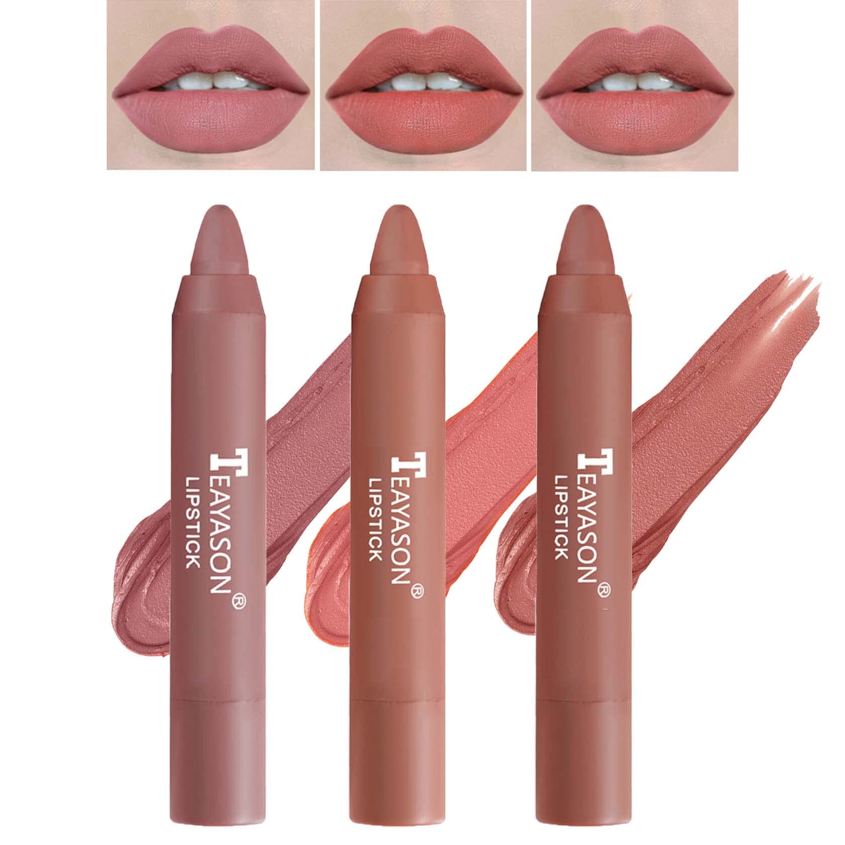 BKPPLZP 3 Pcs Matte Nude Lipstick Set,Lip Crayon Lipstick for Women Velvet Smooth Lip Gloss Stain Non-Stick Cup Lip Stick,Moisturing Long Lasting Waterproof Lipstick Lip Makeup(Set B)