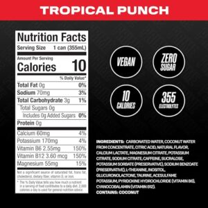 PRIME Energy TROPICAL PUNCH | Zero Sugar Energy Drink | Preworkout Energy | 200mg Caffeine with 355mg of Electrolytes and Coconut Water for Hydration| Vegan | Gluten Free |12 Fluid Ounce | 24 Pack