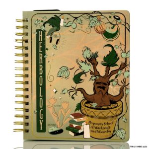 conquest journals harry potter herbology 2024 dated weekly planner, vertical format, wrapped book board cover, spiral bound, 4 sticker sheets, pocket, elastic closure strap, bookmark, 8"x9.25"