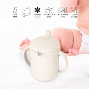 Sili Silicone Sippy Cup For Toddlers/Babies with Attached Lid and Handles, Spill-Proof Spout, BPA Free, Dishwasher Safe/Microwave Safe (Oat Milk)