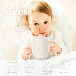 Sili Silicone Sippy Cup For Toddlers/Babies with Attached Lid and Handles, Spill-Proof Spout, BPA Free, Dishwasher Safe/Microwave Safe (Oat Milk)