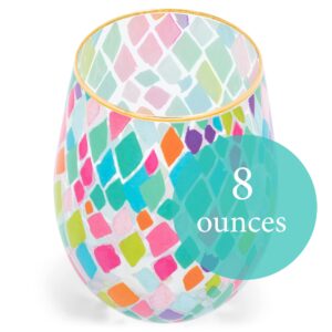 Mary Square Pink Teal Mosaic Santorini 8 ounce Glass Stemless Wine Tumbler Set of 2