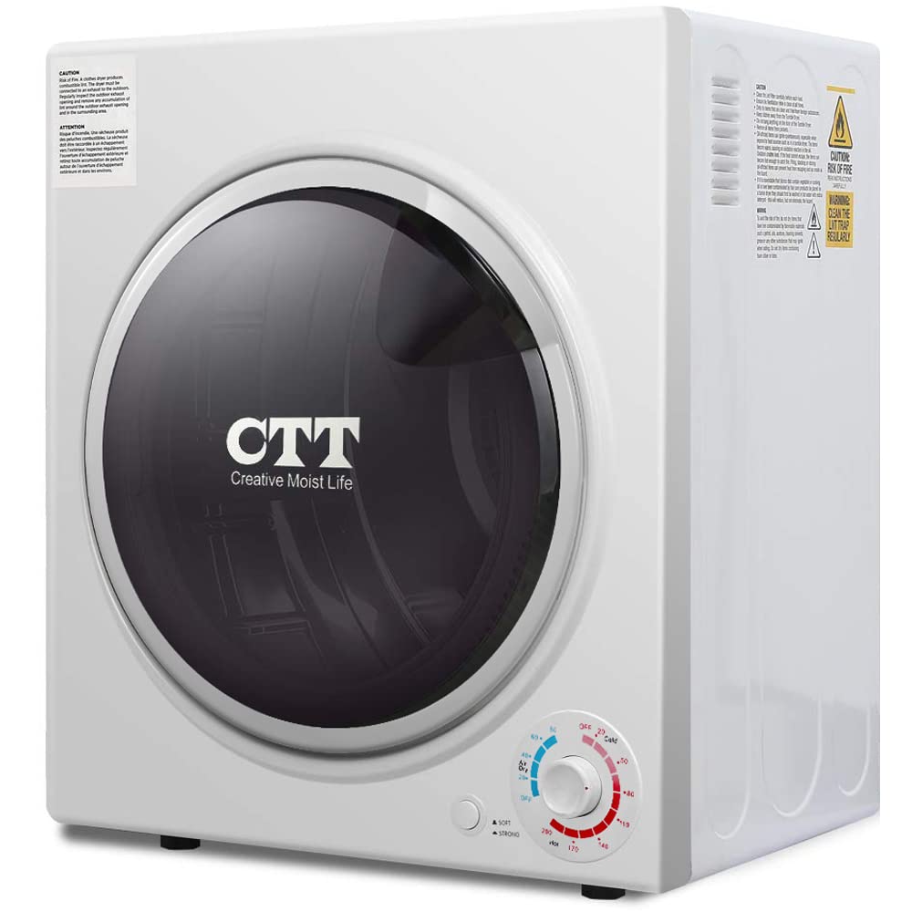 CTT 13 Lbs /3.5 Cu.Ft. Electric Compact Portable Clothes Dryer, 1500W Laundry Dryer With Stainless Steel Tub, 110-125V White