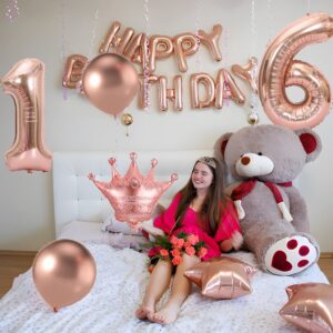 Sweet 16 Party Decorations, Rose gold 16th Birthday Decorations for Girls, Happy Birthday Banner, Curtains, Cake Topper, Bday Sash and Crown, Balloons for Her Sixteen Years Birthday