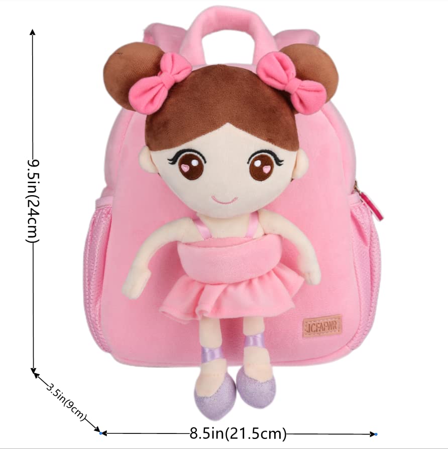 JCFAFWR Toddler Backpacks for Girls 2-4, Lightweight Cute Kids Backpack Detachable Plush Doll Preschool Backpack(PINK-H)