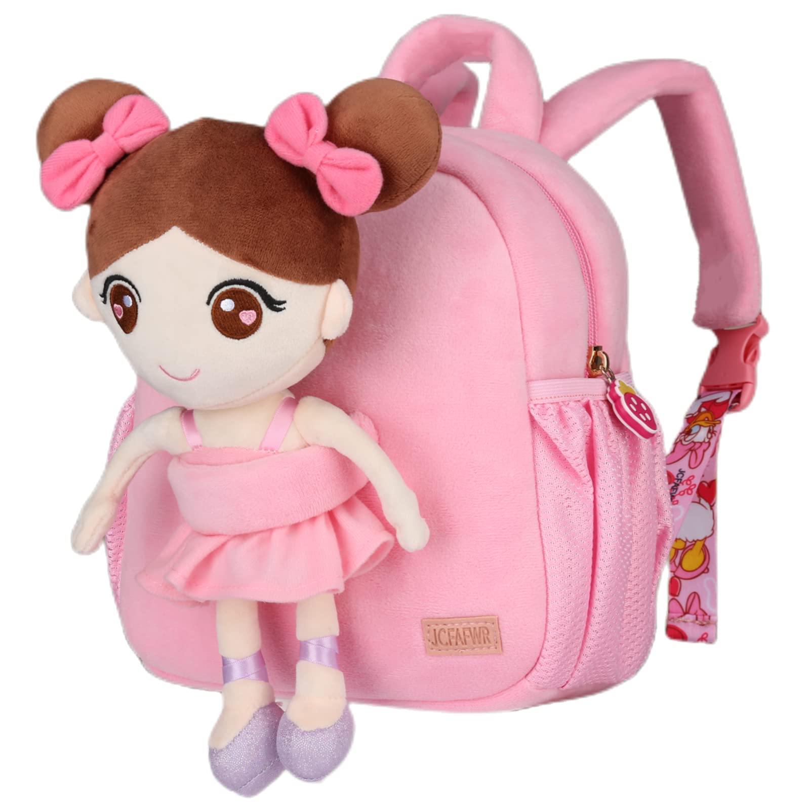 JCFAFWR Toddler Backpacks for Girls 2-4, Lightweight Cute Kids Backpack Detachable Plush Doll Preschool Backpack(PINK-H)