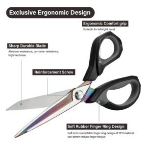 QMVESS Premium Fabric Scissors 9.5 Inch Heavy Duty Scissors All Purpose Titanium Coating Forged Stainless Steel Sewing Scissors, Ergonomic Comfort Grip Shears, for Fabric Leather Carpet (Black Gray)