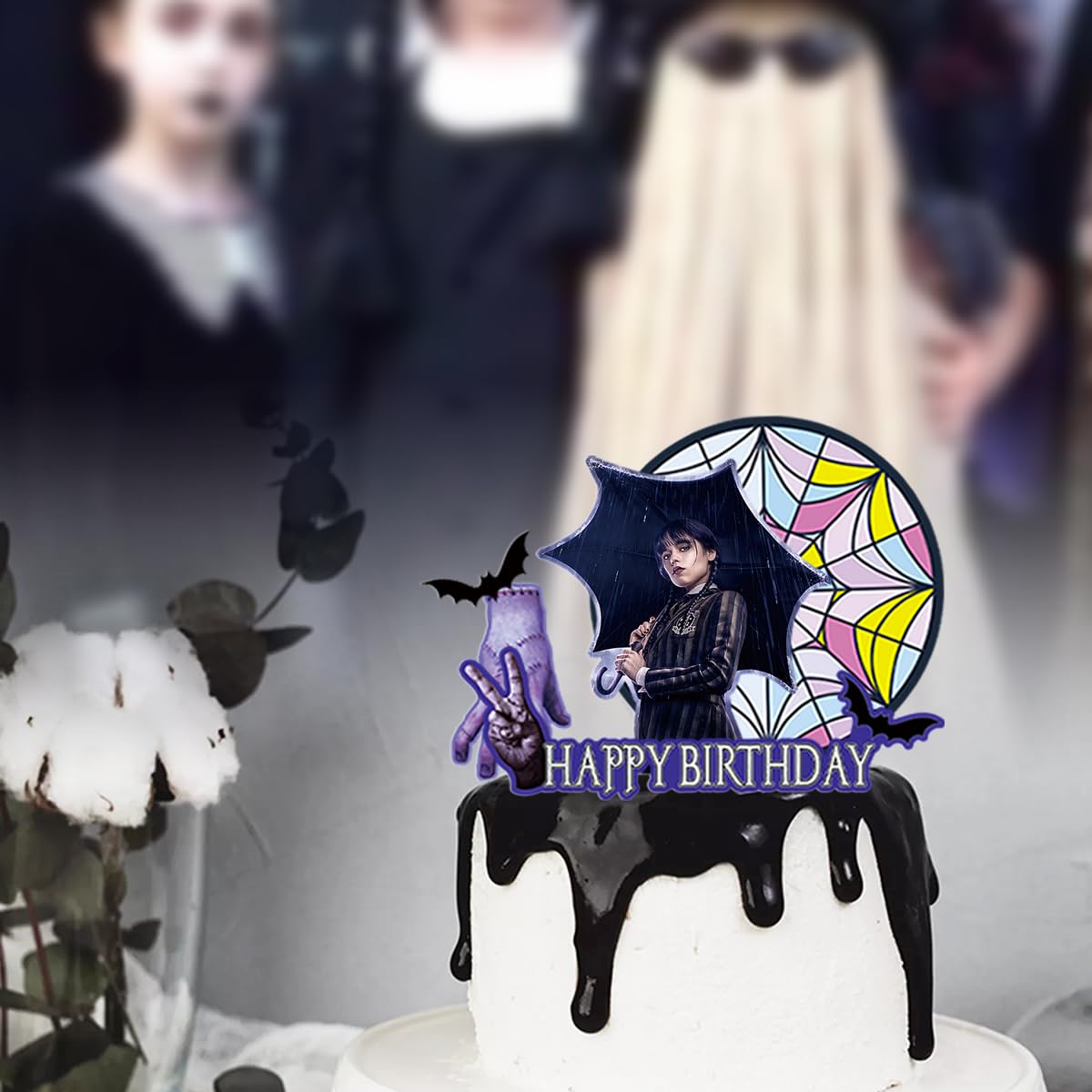 5 counts Wednesday Cake Toppers Cupcake Toppers, Cake Decorations for Addams Theme Birthday Party Supplies