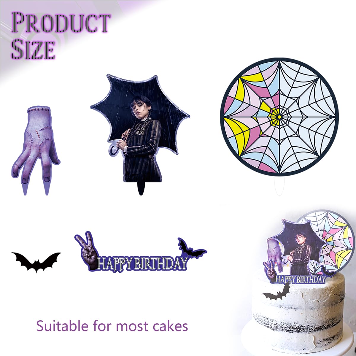 5 counts Wednesday Cake Toppers Cupcake Toppers, Cake Decorations for Addams Theme Birthday Party Supplies