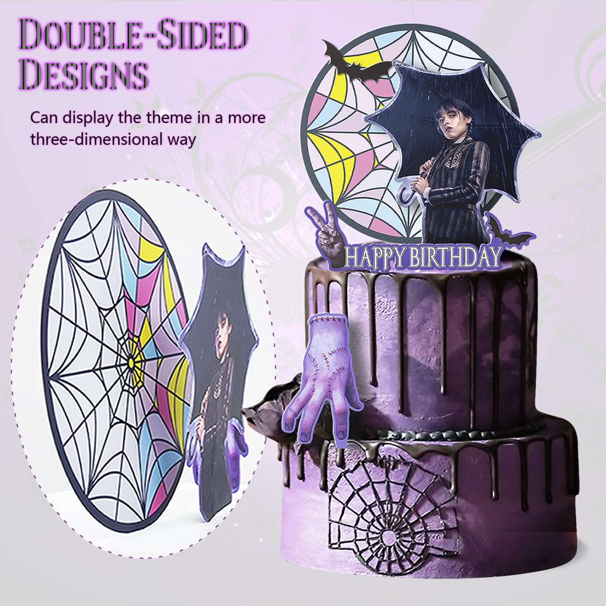 5 counts Wednesday Cake Toppers Cupcake Toppers, Cake Decorations for Addams Theme Birthday Party Supplies