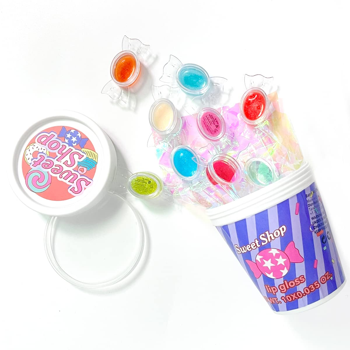 Mebtmel Cute Lip Gloss for Kids, 10PCS Glitter Girls Lip Gloss Set with Shape of Candy, Assorted Flavors Hydrating Lip Balm Party Favor Make-up for Girls and Teens Ages 8-12