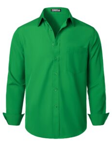 zeroyaa men's regular fit dress shirt solid wrinkle-free long sleeve casual business button up shirts with pocket zsscl05-shamrock green medium