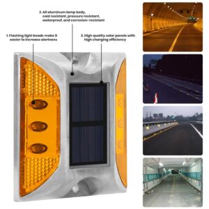 NPKRRSK Solar Raised Pavement Marker High Brightness IP68 Waterproof Solar Powered Reflector Road Outliner Solar Blinker Light for Anti-diecast Aluminum Protruding Signs Safety Warning 8PCS (Yellow)