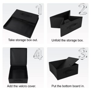 Augfox Set of 3 Storage Bins with LIds - Collapsible Storage Bins, Sturdy Clothing Storage Bins, Multipurpose Lidded Storage Bins for Clothes, Books, Toys, or DVD (Black, 14.2" L x 12.6" W x 6.3" H)