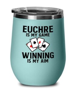 flairy land euchre teal wine tumbler 12oz - euchre is my game - euchre card game set euchre score keepers player partner gifts