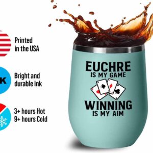 Flairy Land Euchre Teal Wine Tumbler 12oz - Euchre is my game - Euchre Card Game Set Euchre Score Keepers Player Partner Gifts