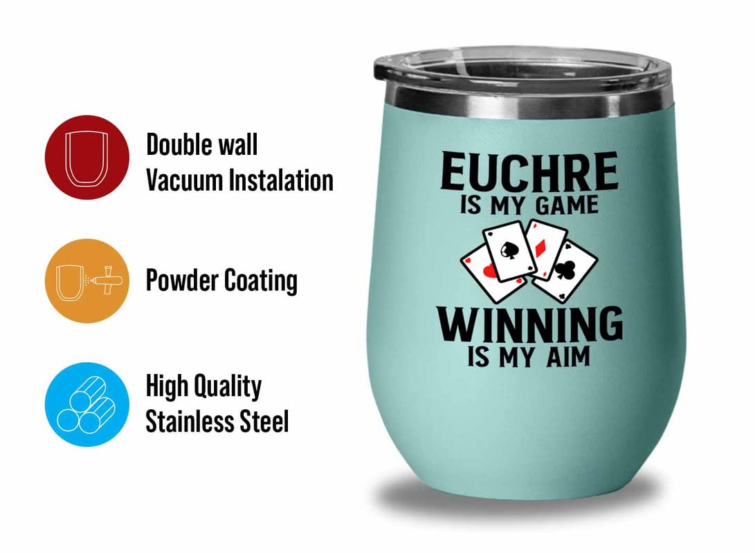 Flairy Land Euchre Teal Wine Tumbler 12oz - Euchre is my game - Euchre Card Game Set Euchre Score Keepers Player Partner Gifts