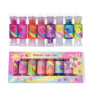 mebtmel cute lip gloss for kids, 8pcs glitter girls lip gloss set with shape of candy, assorted flavors hydrating lip balm party favor make-up for girls and teens ages 8-12