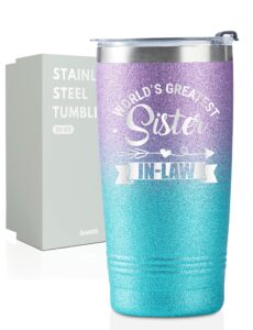 onebttl sister gifts from sister, insulated stainless steel wine tumbler with lid and straw, funny gifts for sis on mother's day, birthday, christmas, 20 oz, world's greatest sister in law