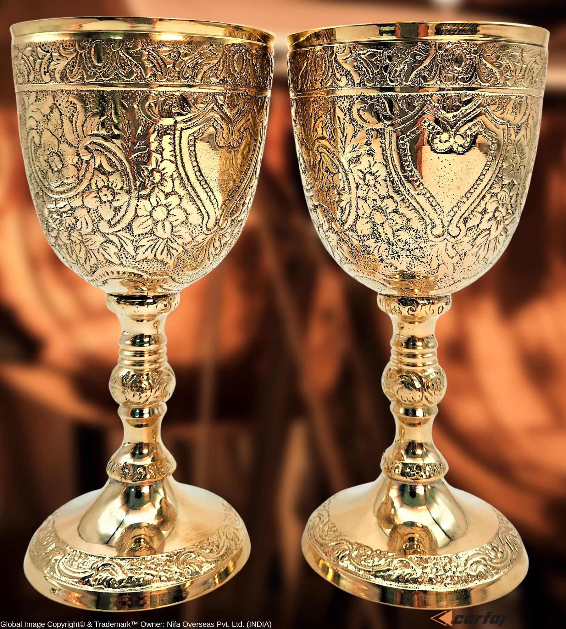 Carfar Wine Goblet Solid Brass Royal Wine Cup Handmade Goblet Medieval Decor Gothic Chalice Pack of 1