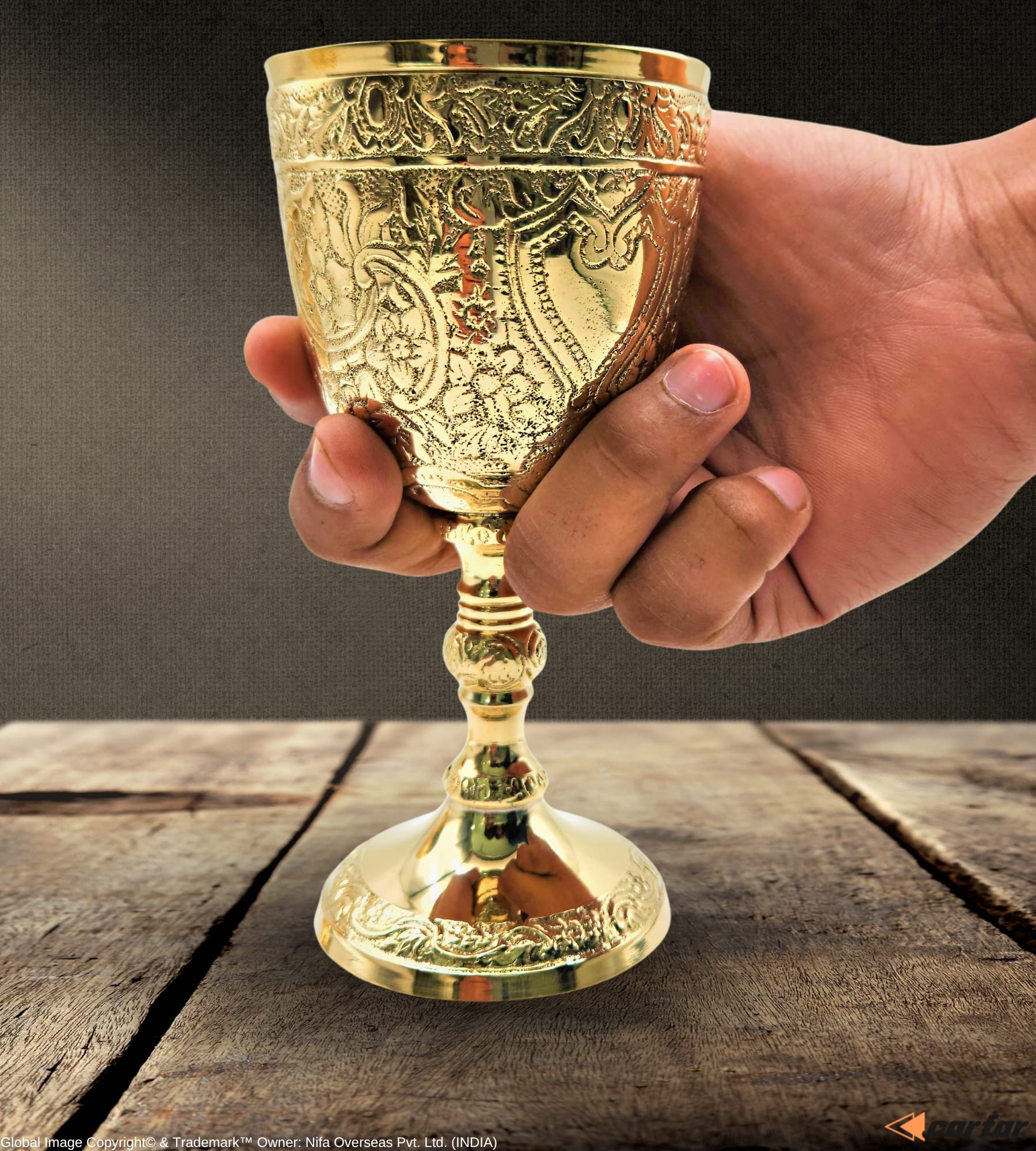 Carfar Wine Goblet Solid Brass Royal Wine Cup Handmade Goblet Medieval Decor Gothic Chalice Pack of 1