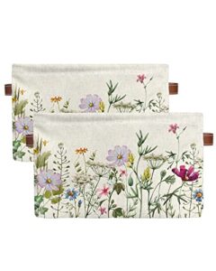 qumstemily spring floral storage bins for shelves, colorful herbs wild flowers decorative basket for storage, vintage collapsible closet organizers with handle, yarn basket storage box cubes - 2 pack