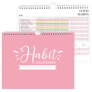 habit tracker journal - habit tracker calendar & goal tracker with spiral binding–undated weekly and monthly habit tracker planner to boost productivity with habits goals, 12months, 8.5"x11” pink
