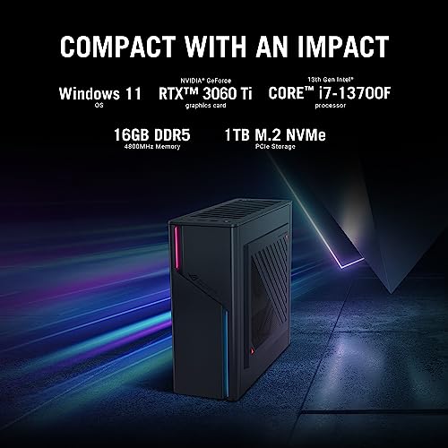 ASUS 2023 ROG G22CH DS766 Gaming Desktop PC, Small Form Factor, Intel Core i7-13700F, NVIDIA GeForce RTX 3060 Ti, 1TB SSD Gen 4, 16GB DDR5 RAM, Windows 11, G22CH-DS766,Gray