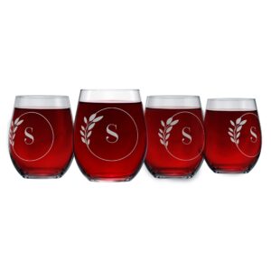 greenline goods letter s monogram stemless wine glasses - discover our crystal etched wine glass - cocktail glass with personalized initial