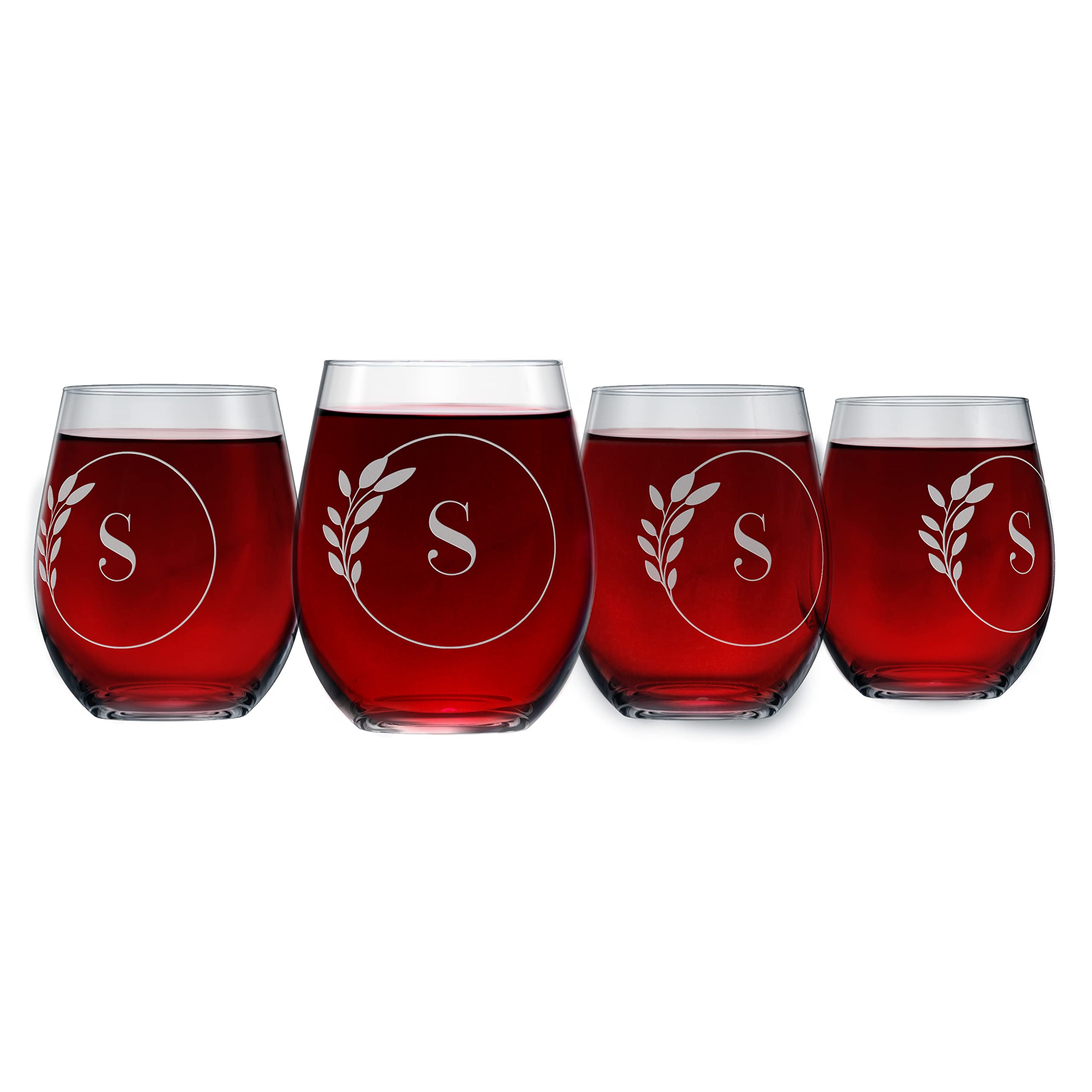 Greenline Goods Letter S Monogram Stemless Wine Glasses - Discover our Crystal Etched Wine Glass - Cocktail Glass with Personalized Initial