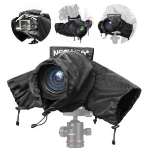 neewer camera rain cover, small size durable nylon raincoat compatible with canon sony nikon dslr mirrorless vlog camera & lenses within 200mm, with sleeves, drawstrings, viewing window, pb003