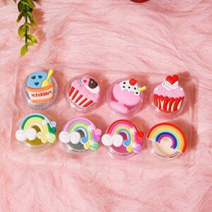 Mebtmel 8PCS Cute Lip Gloss for Girls, Party Favors Lip Balm Set for Kids, Assorted Fruity Flavors Cute Cupcake of Rainbow Designs Birthday Gift