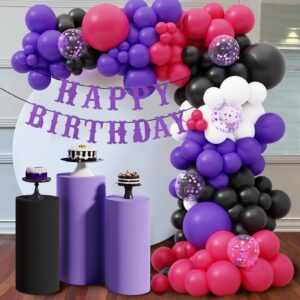 Wednesday Balloons Garland Arch Kit, 123Pcs TV Drama Black Purple Rose Red Balloon Happy Birthday Banner for Wednesday Gothic Theme Birthday Party Supplies Decorations Halloween Party Favors