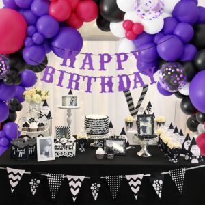 Wednesday Balloons Garland Arch Kit, 123Pcs TV Drama Black Purple Rose Red Balloon Happy Birthday Banner for Wednesday Gothic Theme Birthday Party Supplies Decorations Halloween Party Favors