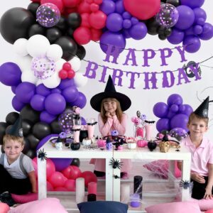 Wednesday Balloons Garland Arch Kit, 123Pcs TV Drama Black Purple Rose Red Balloon Happy Birthday Banner for Wednesday Gothic Theme Birthday Party Supplies Decorations Halloween Party Favors