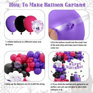 Wednesday Balloons Garland Arch Kit, 123Pcs TV Drama Black Purple Rose Red Balloon Happy Birthday Banner for Wednesday Gothic Theme Birthday Party Supplies Decorations Halloween Party Favors