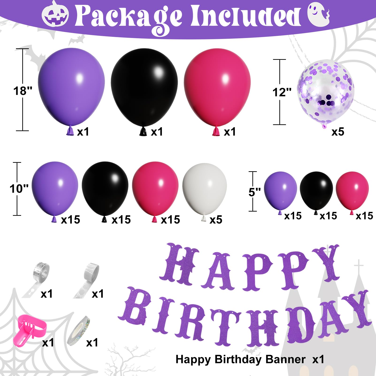 Wednesday Balloons Garland Arch Kit, 123Pcs TV Drama Black Purple Rose Red Balloon Happy Birthday Banner for Wednesday Gothic Theme Birthday Party Supplies Decorations Halloween Party Favors